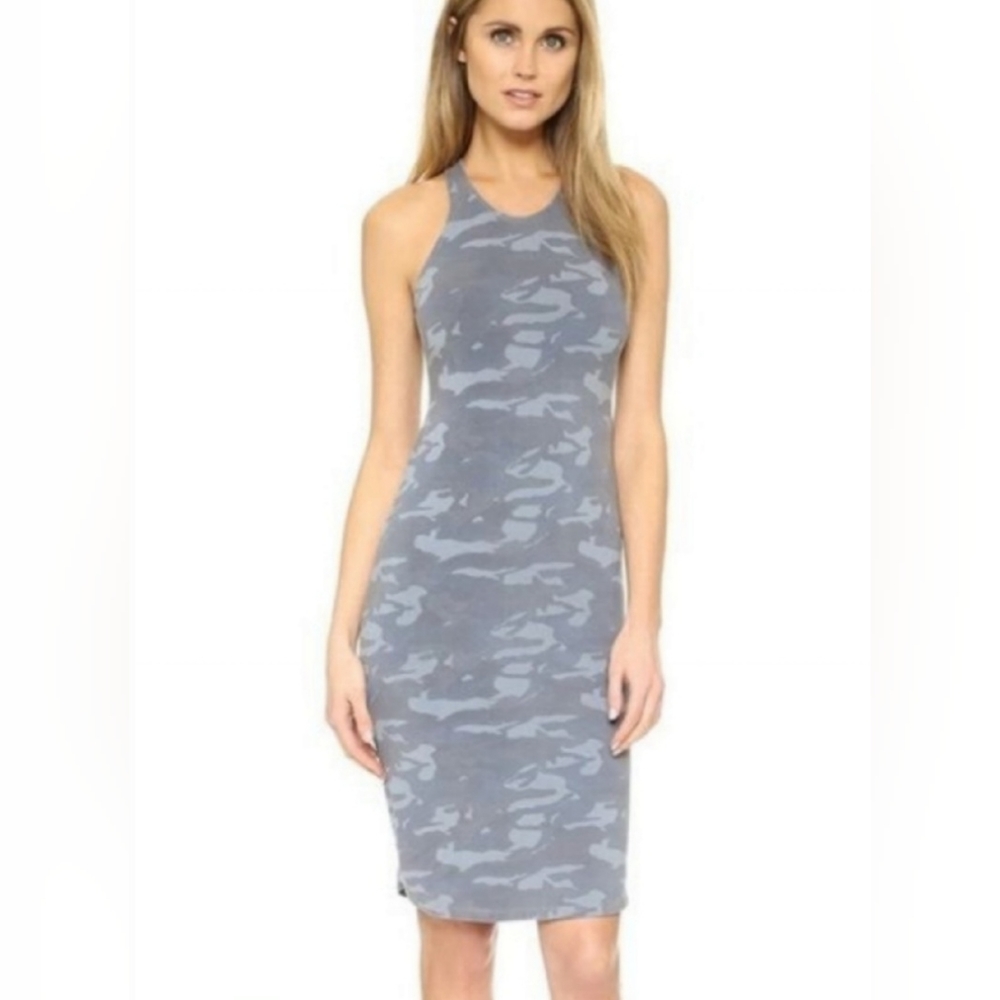 Monrow Shirred Camo Sporty Midi Dress Blue